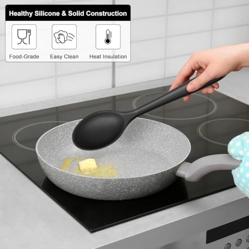 E-far Silicone Cooking Spoon Set of 2, Heat Resistant Mixing Spoon Utensils - Image 4