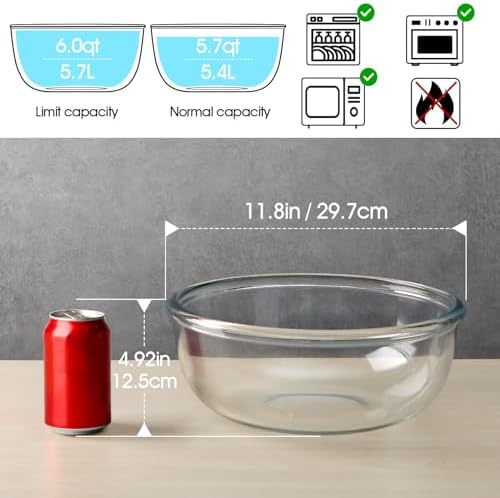 NUTRIUPS 6 QT Large Glass Mixing Bowl - Image 2
