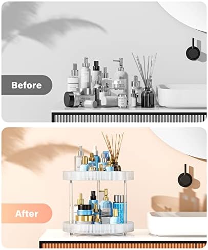 360° Clear Rotating Storage Tray, 2 Tier Lazy Susan Bathroom Countertop - Image 3