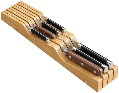 Bamboo In-Drawer Knife Block for 7 Knives, Knife Drawer Organizer, Knife Holder by Wieghda