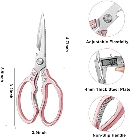 Kitchen Scissors, Heavy Duty Sharp Shears Dishwasher Safe, Rose Gold Cooking - Image 2