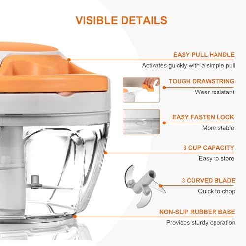 Manual Food Processor & Vegetable Chopper, Hand Pull String Garlic Mincer Onion - Image 6