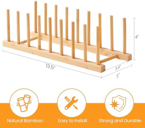 Bamboo Wooden Dish Rack-Pot Lid Plate Rack Organizer Holder - Image 3