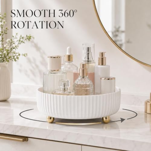 360 Rotating Makeup Perfume Organizer Skincare Tray, Small Ivory White - Image 4