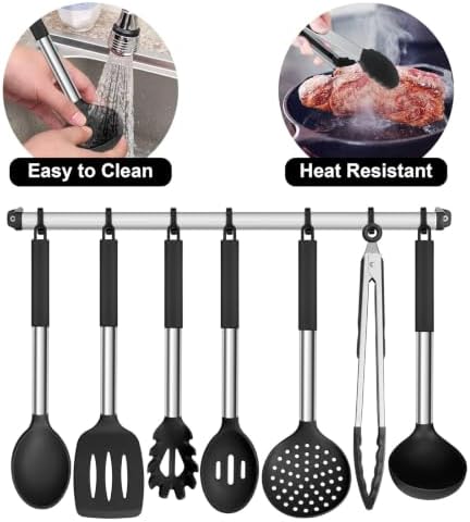 E-far Silicone Cooking Utensils Set, 7-Piece Black Kitchen Utensils Set - Image 6
