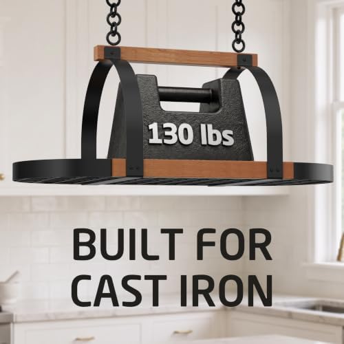 KES Natural Solid Wood 39 Inch Large Hanging Pot Rack, 130 LBS Capacity Heavy - Image 4