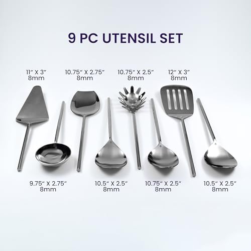 Melvvi Silver Stainless Steel Kitchen Utensils Set – 9-Piece | Non-Toxic - Image 3