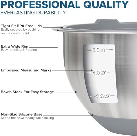 Viking Mixing Bowls Set, 10 Piece Stainless Steel Kitchen Cookware, Non-Slip - Image 3