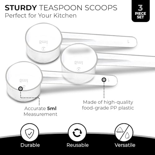 3 Pack Teaspoon Measuring Spoons, 1 Tsp Plastic Creatine Scoops - Image 2
