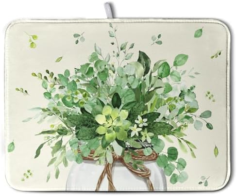 Spring Sage Green Leaves Dish Drying Mat by Kwlegh
