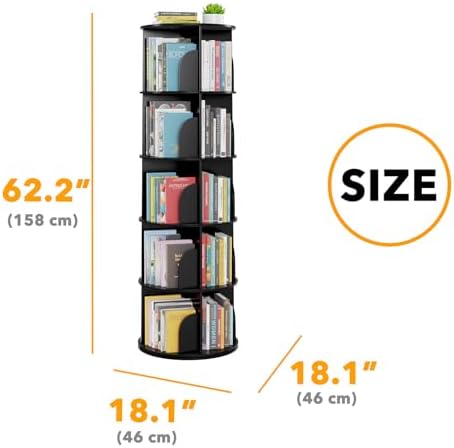 SpaceAid 5 Tier Rotating Bookshelf Tower, Spinning Bookcase Lazy Susan - Image 2