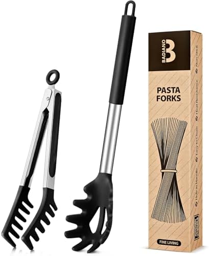 Silicone Spaghetti Spoon & Pasta Tong, Non-Stick Stainless Steel Handle Pasta by BADIANO