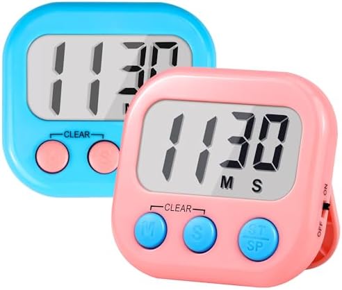 Timer for Kids Digital Kitchen Timers for Cooking- 2 Pack Blue Pink by AOUCE