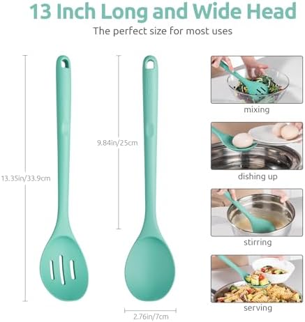 U-Taste Silicone Spoons Set of 2, 13.3" Long Large Mixing Spoon, Aqua Sky - Image 2