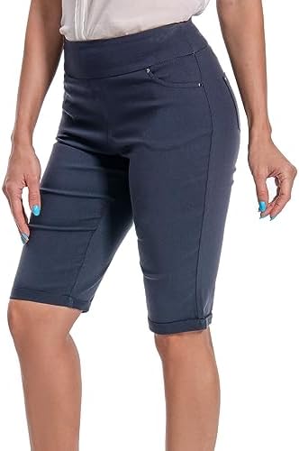 Jenna Rose Women's Stretch Bermuda Shorts – 5-Pocket, Cuffed Hem, Mid-Length by Unknown