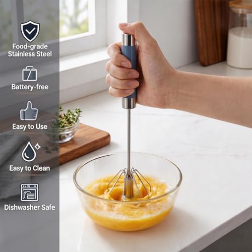 Egg Yolk Separator & Semi Automatic Whisk, Stainless Steel Mini Hand Push Whisk - Image 3