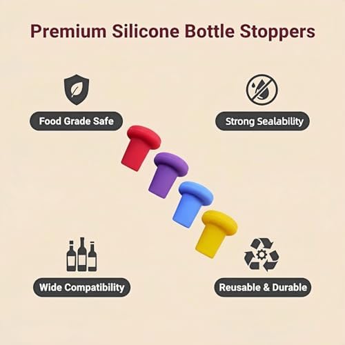 Reusable Silicone Wine Stoppers, 4 Pack Airtight Leak-Proof Bottle Sealer - Image 6