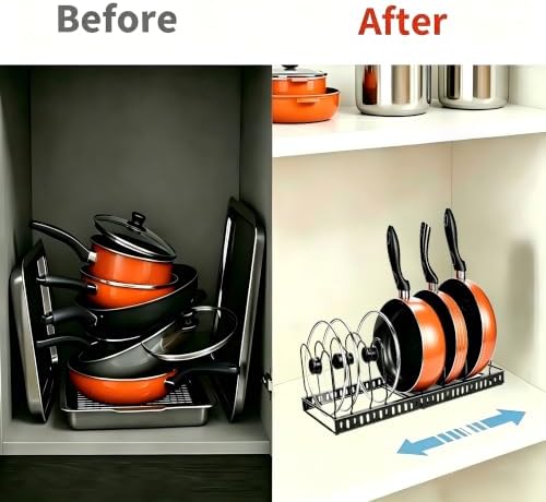 Metal Pot and Pan Organizer, 2-Section Heavy-Duty Expandable Rack, 7 Adjustable - Image 4