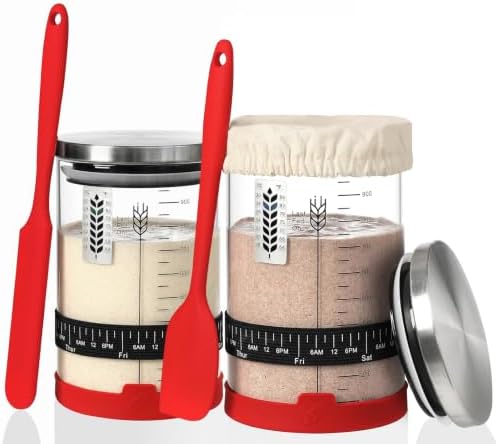 Sourdough Starter Jar Kit, 34oz Large Wide Mouth Sour Dough Jar Glass by Bakingislovemadeedible