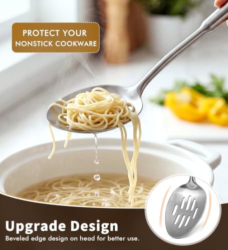 2 Pcs Stainless Steel Cooking Spoons Set, 304 Solid & Slotted Metal Serving - Image 3