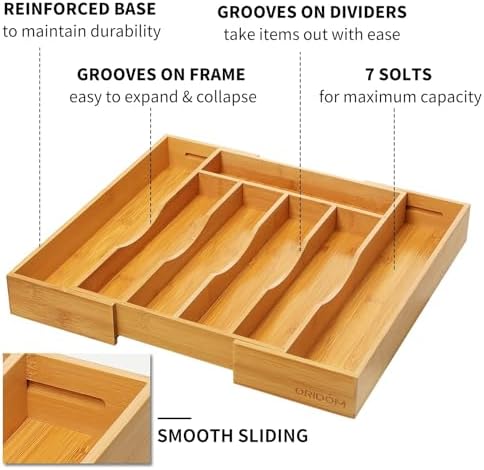 2-Piece Bamboo Silverware Organizer, Expandable Kitchen Drawer Organizer - Image 5