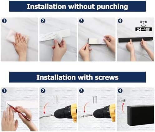 Dmore magnetic knife holder for wall—with 4 hooks, No Drilling 23 Inch black - Image 5