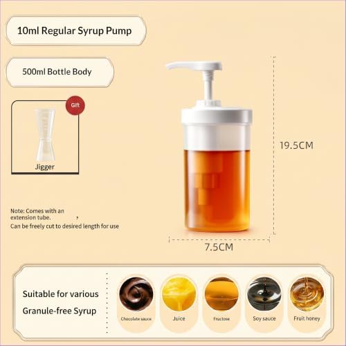 Syrup Dispenser 17.6Oz, Pump Dispenser 500ml Syrup Bottle w Measuring Cup and - Image 2