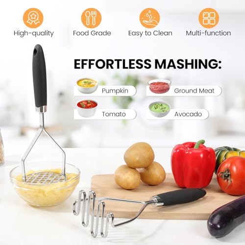2Pcs Potato Masher Set with Silicone Handle, Premium Stainless Steel Potato - Image 4