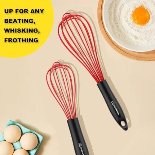 NileHome Silicone Whisk Set 8" 10" 12" Kitchen Whisk Red - Image 7