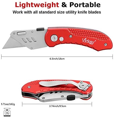 Vickay Folding Utility Knife, Heavy Duty Box Cutter, Razor Knife-Red - Image 3