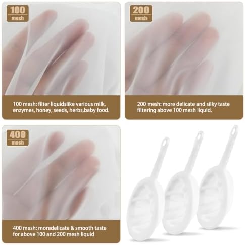 3-Piece Fine Mesh Strainer Set, 400/200/100 Mesh Nylon Sieve - Image 4