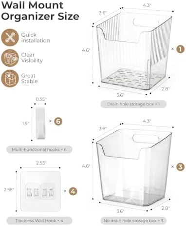 Wall Mount Organizer, 8 Hooks and 6 Pack Cabinet Door Storage Bins, - Image 2