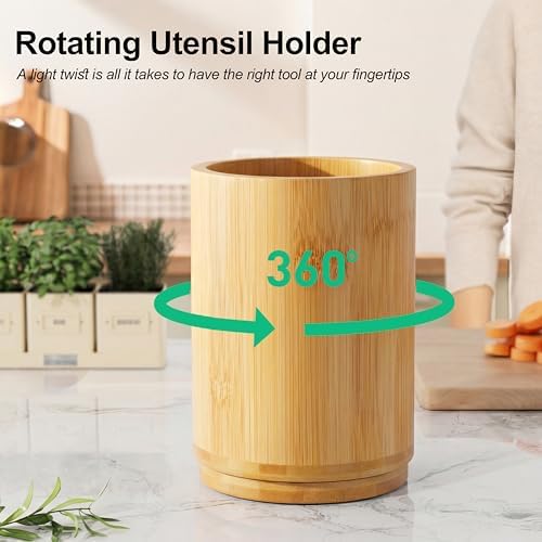ZUJJAFY Bamboo Utensil Holder, 360° Rotating Kitchen Utensil Holder - Image 4
