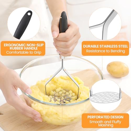 2Pcs Potato Masher Set with Silicone Handle, Premium Stainless Steel Potato - Image 3