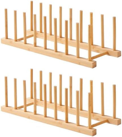 Bamboo Wooden Dish Rack-Pot Lid Plate Rack Organizer Holder by Worthyeah