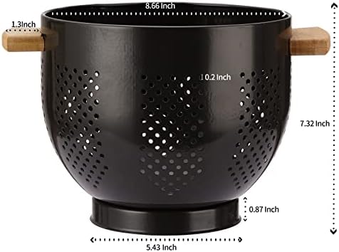 Metal Colander with Wood Handle and Stable Base, Powder Coated Steel Kitchen - Image 2