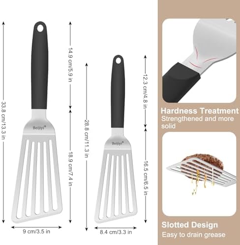 Beijiyi Stainlecss Steel Fish Spatula Set, 13.3"&11.3" Slotted Turner - Image 2