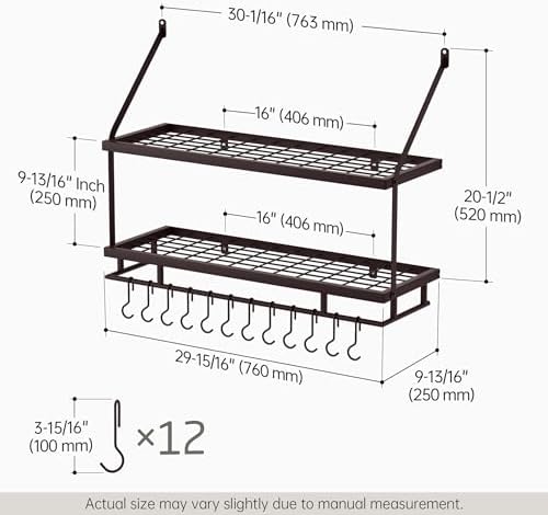 KES 30-Inch Oiled Bronze Pot Rack Wall Mounted, 100 Lbs Capacity, 12 Hooks - Image 6
