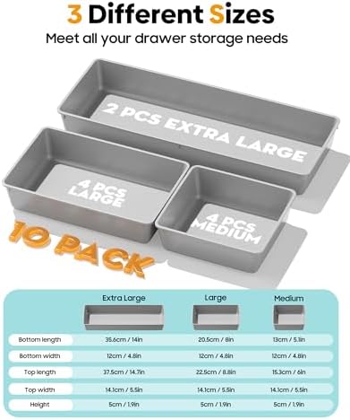 10 Pack Large Size Plastic Drawer Organizers Set, 3 Sizes Desk Drawer Organizer - Image 2