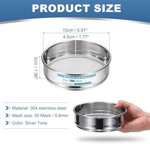 PATIKIL 30 Mesh Lab Sieve, 5.9" Diameter Sifting Screen 304 Stainless Steel - Image 2