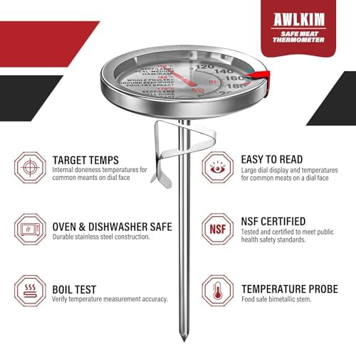 AWLKIM 2 Pack Analog Meat Thermometer Oven Safe Dial No Battery - Image 2