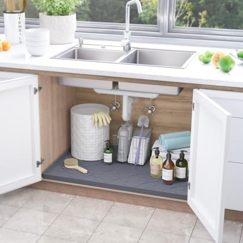 SIKADEER Waterproof Under Sink Mat 31" x 19" Silicone Mat Cabinet Protector - Image 2