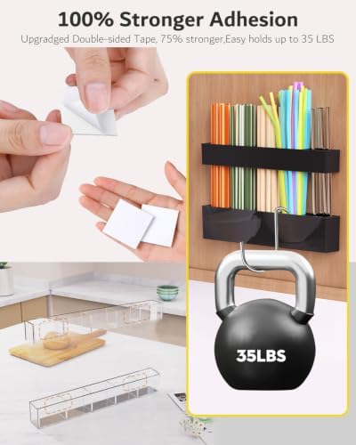 Acrylic Straw Holder for Cabinet Door, Adjustable Space-Saving Straw Organizer - Image 3
