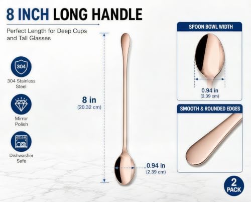 8 Inch Long Handle Iced Tea Spoons, 18/8 Stainless Steel Coffee Spoons - Image 4