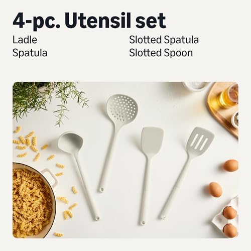 Amazon Basics Silicone Cooking Spoon, Ladle and Spatula Set, Soft Grip Handle - Image 2