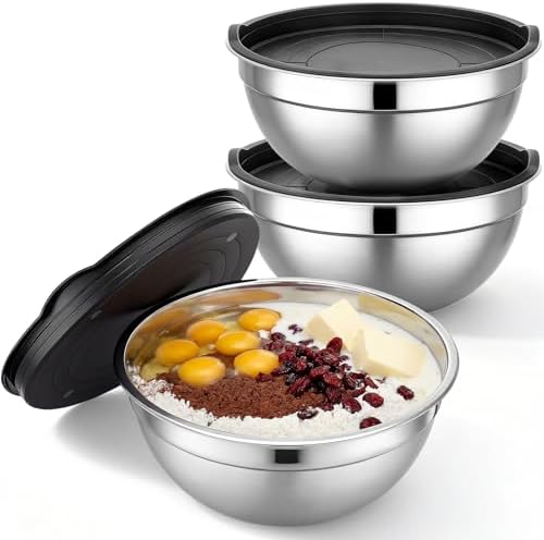 Beasea Stainless Steel Mixing Bowl Set of 3, 5 QT Large Stackable Mixing Bowls by Beasea
