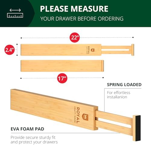 Bamboo Drawer Dividers Organizers, Adjustable Drawer Separator Splitters - Image 2