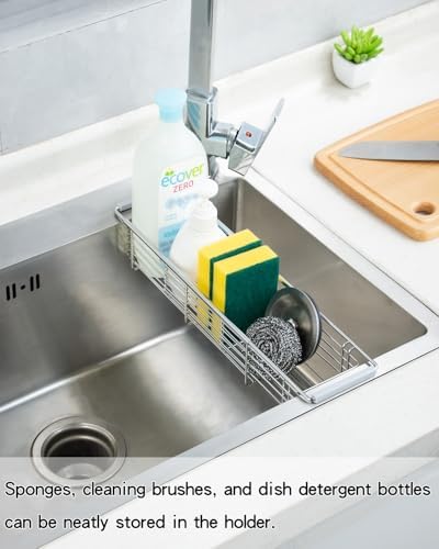 Expandable Kitchen Sink Caddy, 304 Stainless Steel Over the Sink Sponge Holder - Image 2