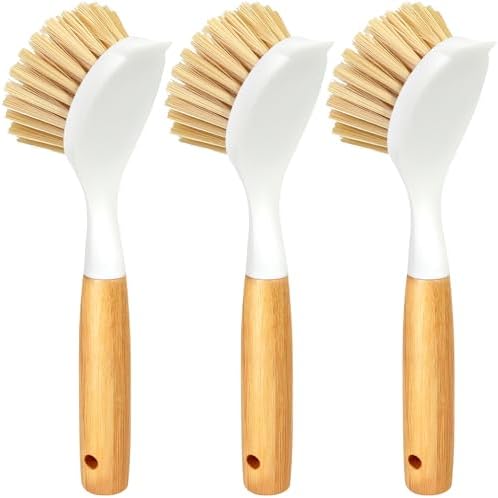 Holikme 3 Pack Dish Brush with Bamboo Handle Cleaning Brush by Holikme