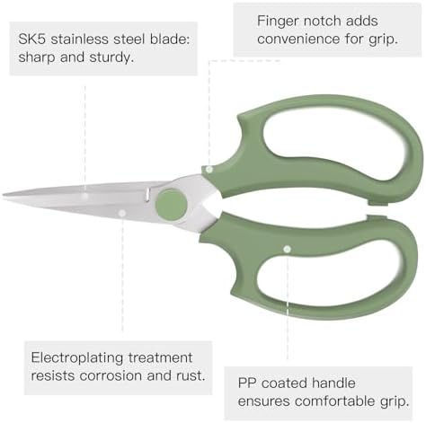 Housolution Flower Scissors, Steel Pointed Pruning Shears, Avocado Green - Image 5